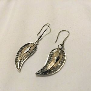 Genuine silver leaf earrings